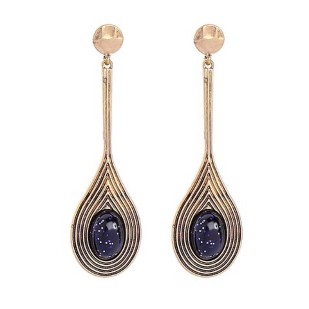 Dark Blue & Goldtone Moon Star Drop Earrings